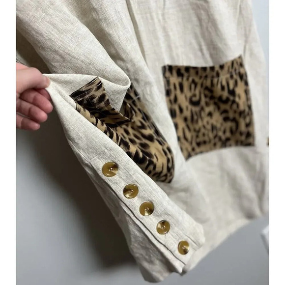 Umgee Animal Print Trim/Pockets Linen Blend Size Small Mini Shift Dress Women’s - Picture 9 of 9